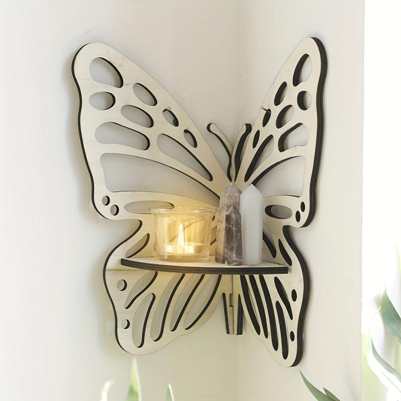 Wooden Butterfly Shaped Crystal Display Shelf Wall Mounted Storage Rack