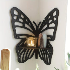 Wooden Butterfly Shaped Crystal Display Shelf Wall Mounted Storage Rack