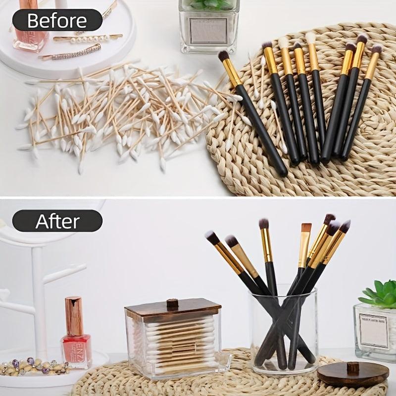 Swabs Holder Bathroom Container With Wood Lids Dispenser Apothecary Organiz
