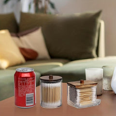 Swabs Holder Bathroom Container With Wood Lids Dispenser Apothecary Organiz
