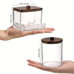 Swabs Holder Bathroom Container With Wood Lids Dispenser Apothecary Organiz