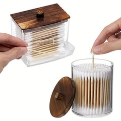 Swabs Holder Bathroom Container With Wood Lids Dispenser Apothecary Organiz
