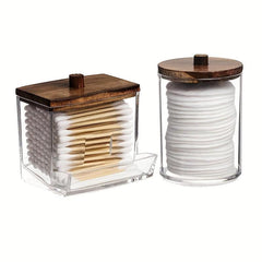 Swabs Holder Bathroom Container With Wood Lids Dispenser Apothecary Organiz