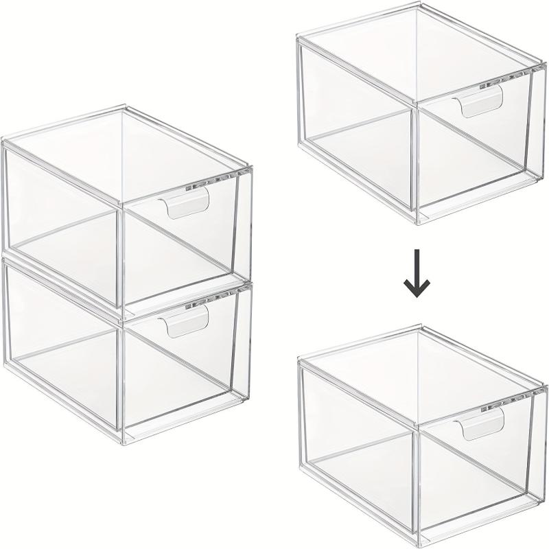 Clear Plastic Stackable Closet Storage Organizer with Pull Out Drawer