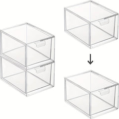 Clear Plastic Stackable Closet Storage Organizer with Pull Out Drawer