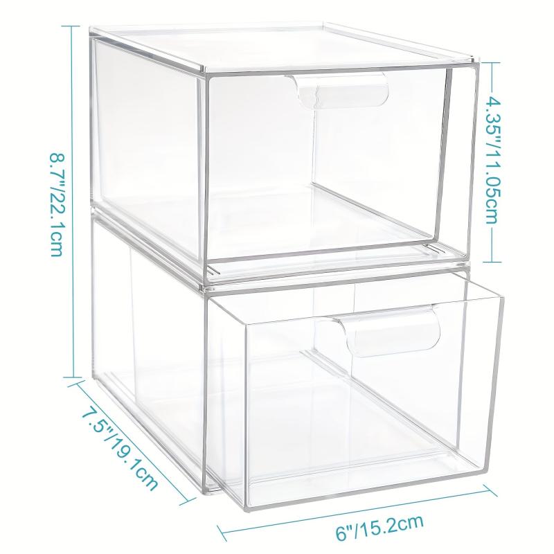 Clear Plastic Stackable Closet Storage Organizer with Pull Out Drawer