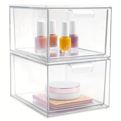 Clear Plastic Stackable Closet Storage Organizer with Pull Out Drawer