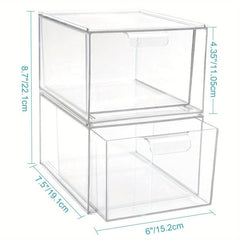 Clear Plastic Stackable Closet Storage Organizer with Pull Out Drawer