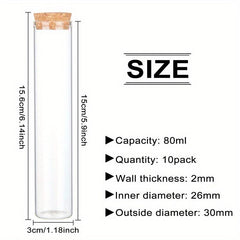 10pcs Glass Test Tube With Wooden Stopper for Experiments