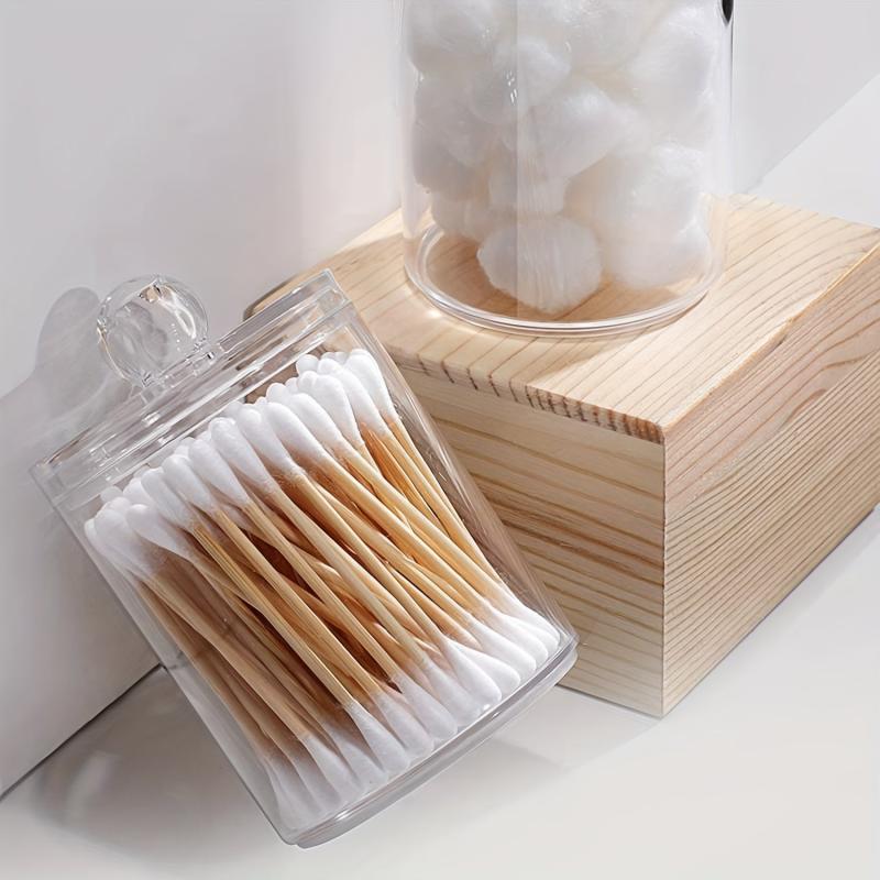 4 Pack Qtip Holder Dispenser Clear Plastic Apothecary Jar Set For Bathroom