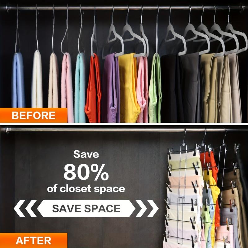 3pcs Pants Hanger 6 Tier Space Saving Trouser Hanger Skirt Hangers With Clips