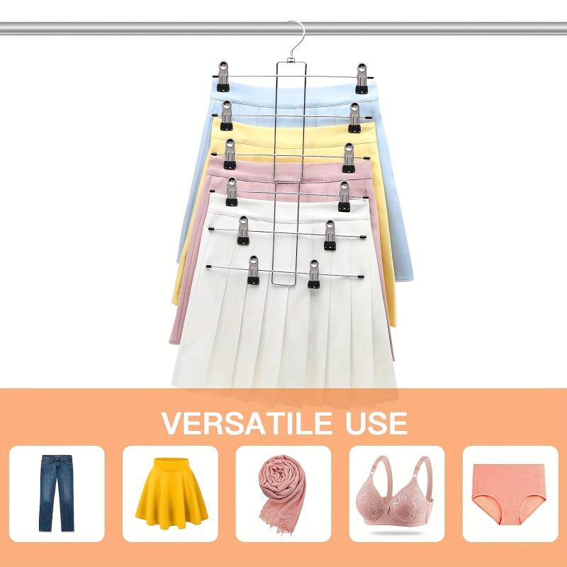 3pcs Pants Hanger 6 Tier Space Saving Trouser Hanger Skirt Hangers With Clips