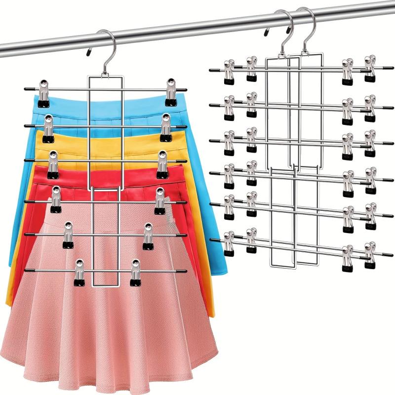 3pcs Pants Hanger 6 Tier Space Saving Trouser Hanger Skirt Hangers With Clips