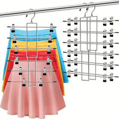 3pcs Pants Hanger 6 Tier Space Saving Trouser Hanger Skirt Hangers With Clips