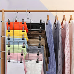 3pcs Pants Hanger 6 Tier Space Saving Trouser Hanger Skirt Hangers With Clips