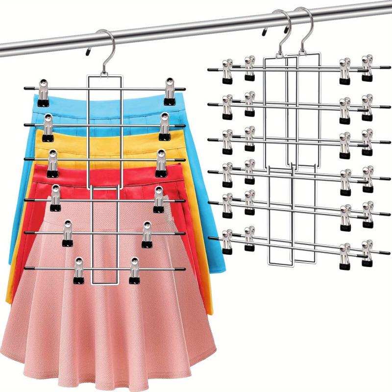 3pcs Pants Hanger 6 Tier Space Saving Trouser Hanger Skirt Hangers With Clips