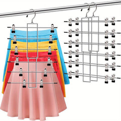 3pcs Pants Hanger 6 Tier Space Saving Trouser Hanger Skirt Hangers With Clips