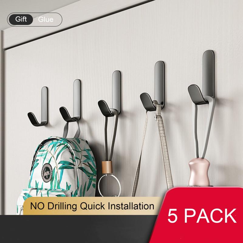 5 Pack Adhesive Hooks Aluminum Alloy Self Adhesive Robe Coat Hook
