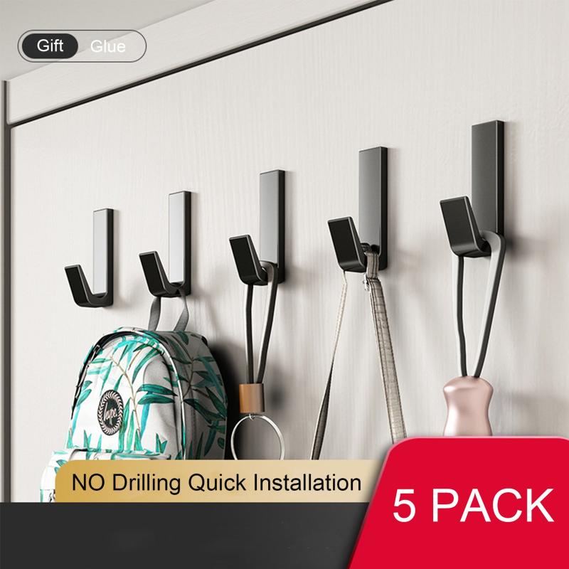 5 Pack Adhesive Hooks Aluminum Alloy Self Adhesive Robe Coat Hook