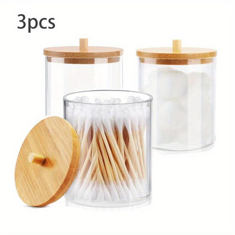Clear Acrylic Swabs Holders with Bamboo Lid Apothecary Jars