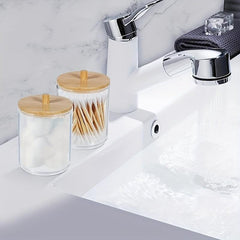 Clear Acrylic Swabs Holders with Bamboo Lid Apothecary Jars
