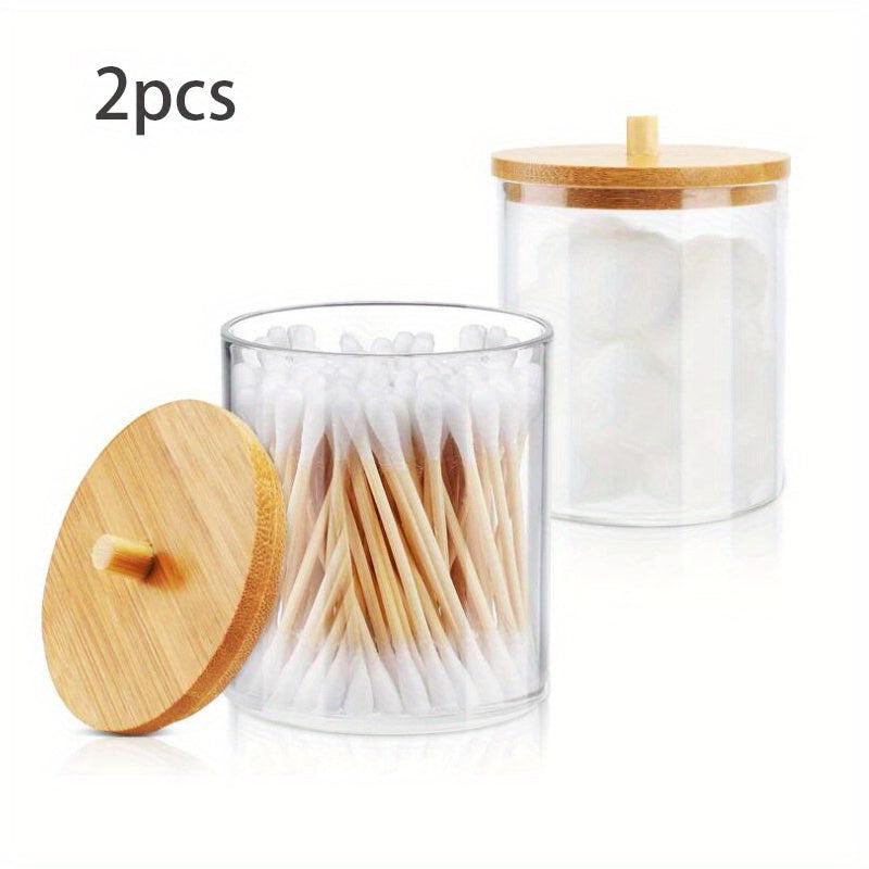 Clear Acrylic Swabs Holders with Bamboo Lid Apothecary Jars