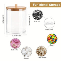 Clear Acrylic Swabs Holders with Bamboo Lid Apothecary Jars