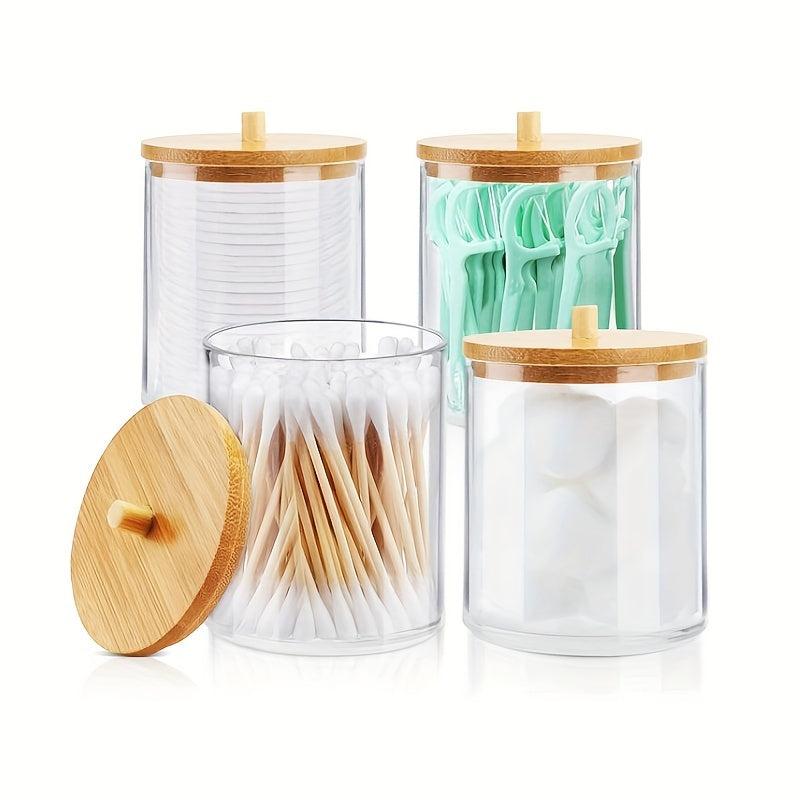 Clear Acrylic Swabs Holders with Bamboo Lid Apothecary Jars