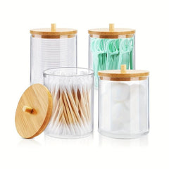 Clear Acrylic Swabs Holders with Bamboo Lid Apothecary Jars
