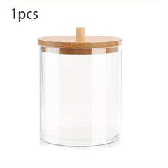 Clear Acrylic Swabs Holders with Bamboo Lid Apothecary Jars