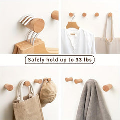 4pcs Wooden Wall Hooks Modern Coat Rack Beech Wood