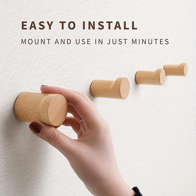 4pcs Wooden Wall Hooks Modern Coat Rack Beech Wood