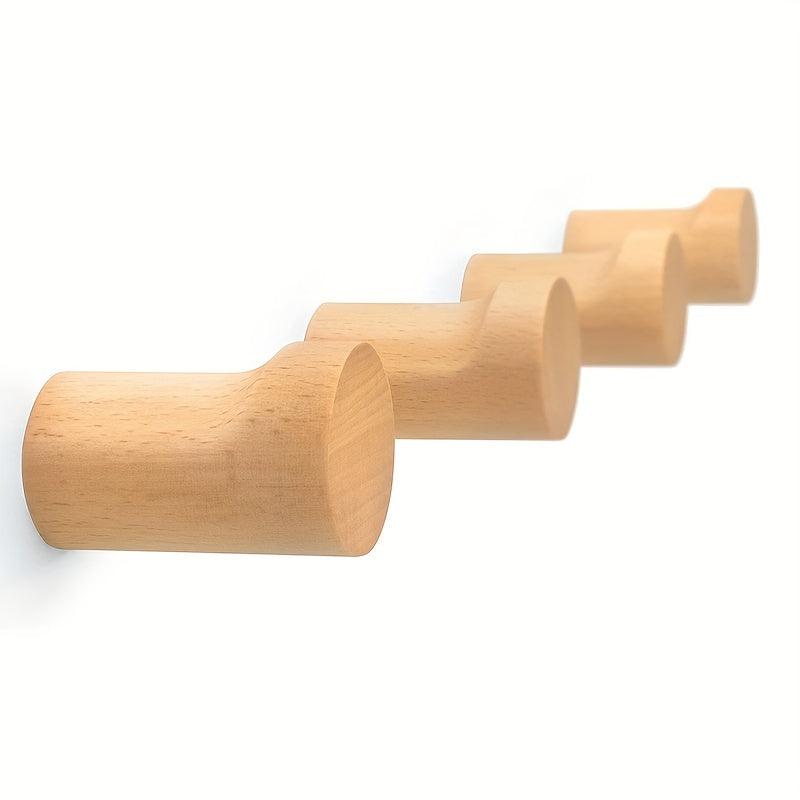 4pcs Wooden Wall Hooks Modern Coat Rack Beech Wood