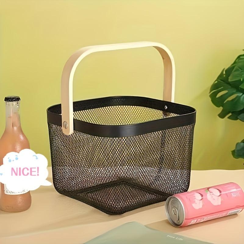 Metal Storage Basket Portable with Handle for Toys Snacks Fruit Vegetables