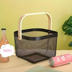 Metal Storage Basket Portable with Handle for Toys Snacks Fruit Vegetables