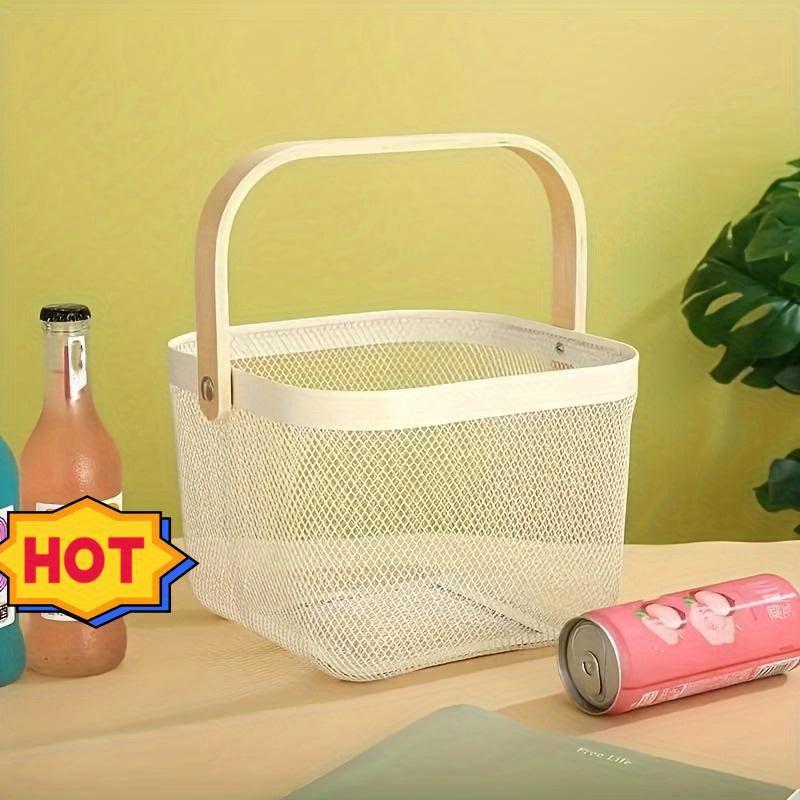 Metal Storage Basket Portable with Handle for Toys Snacks Fruit Vegetables