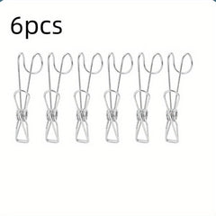 6pcs Stainless Steel Clip Hook Kitchen Bathroom Towel Hanging Hook
