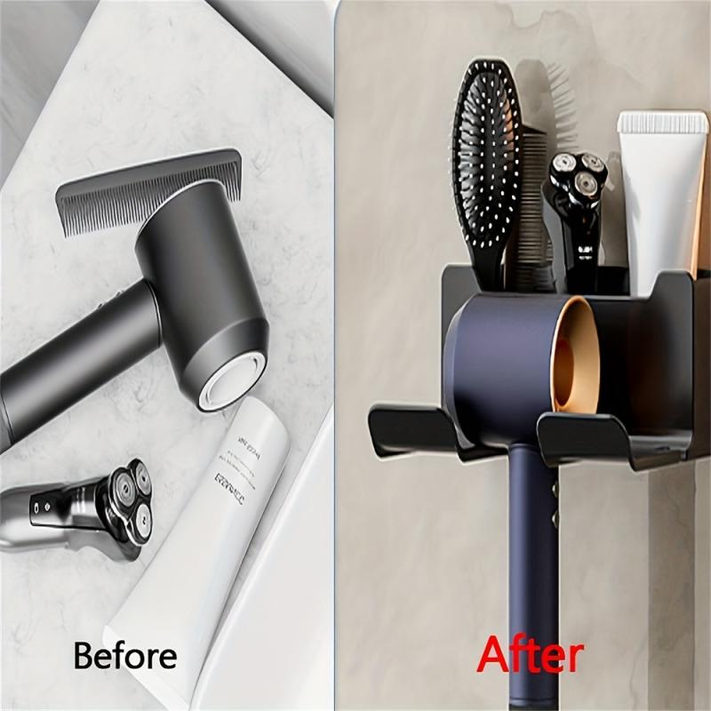 Wall Mounted Hair Dryer Rack Self Adhesive Blow Dryer Holder For Bathroom