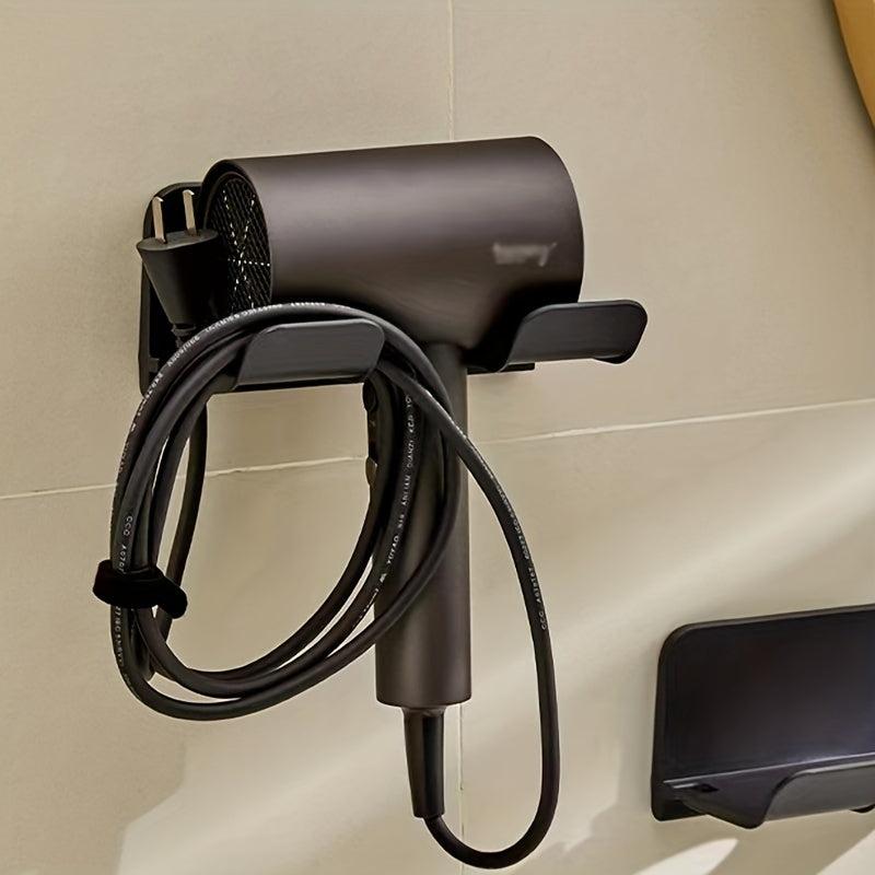 Wall Mounted Hair Dryer Rack Self Adhesive Blow Dryer Holder For Bathroom