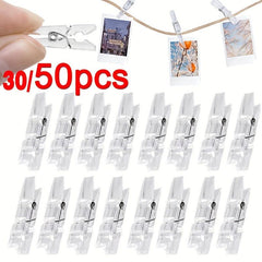 30 50pcs Mini Transparent Plastic Clip Spring Clip Hook String Light Clothes