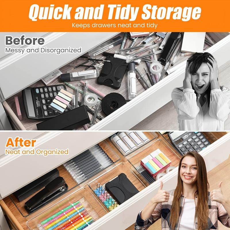 6 Pack Clear Plastic Drawer Organizers Stackable Bathroom Storage Bins