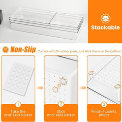 6 Pack Clear Plastic Drawer Organizers Stackable Bathroom Storage Bins