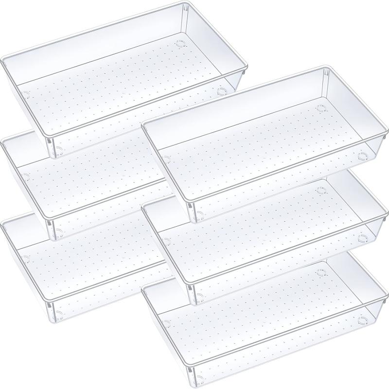 6 Pack Clear Plastic Drawer Organizers Stackable Bathroom Storage Bins