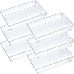 6 Pack Clear Plastic Drawer Organizers Stackable Bathroom Storage Bins