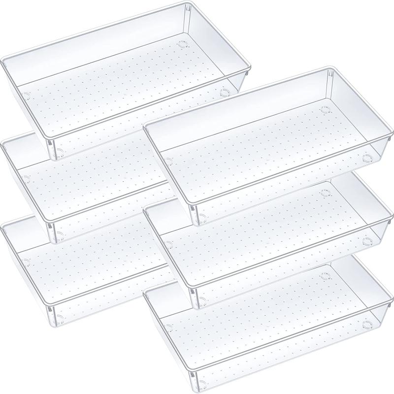 6 Pack Clear Plastic Drawer Organizers Stackable Bathroom Storage Bins