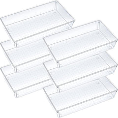 6 Pack Clear Plastic Drawer Organizers Stackable Bathroom Storage Bins
