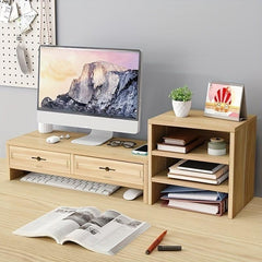 Computer Heightening Rack Double Layer Storage Shelves With Drawer
