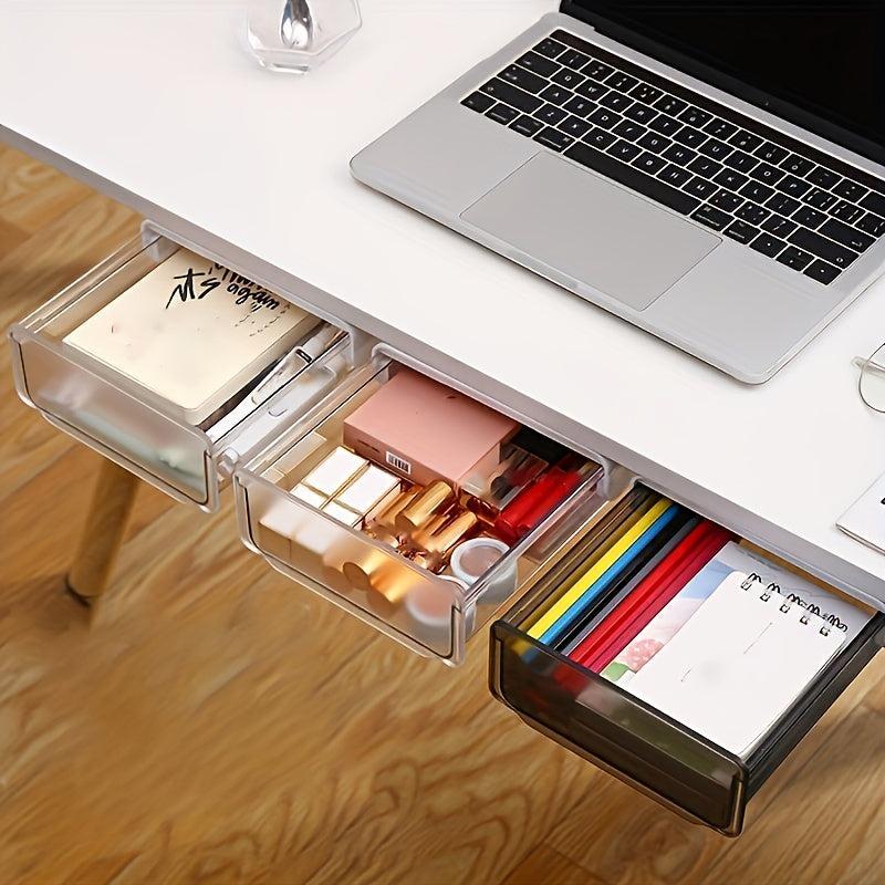 Under Desk Drawer Organizer Self Adhesive Slide Out Hidden Storage Box