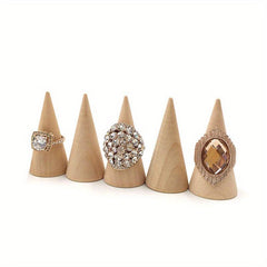 5pcs Wooden Cone Ring Organizer Jewelry Display Holder