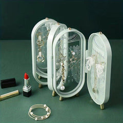 Portable Jewelry Storage Box with Mirror and Rack for Necklaces Earrings Rings